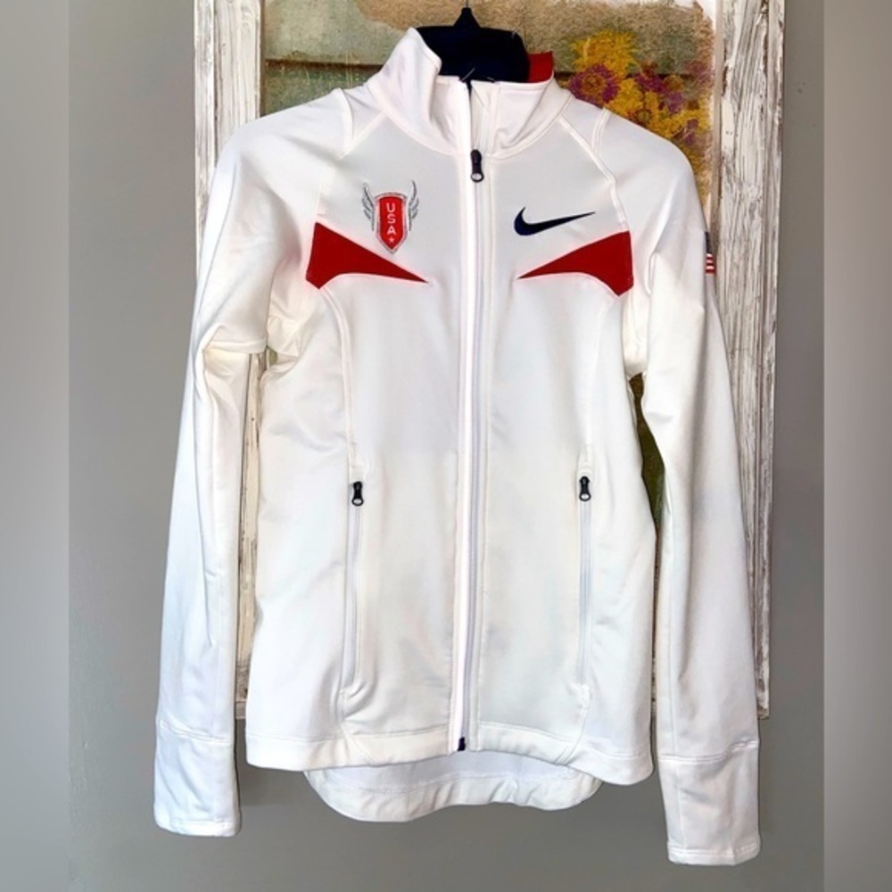 Vintage Nike Team USA White Full Zip Athletic Track Jacket Size XS Great!!